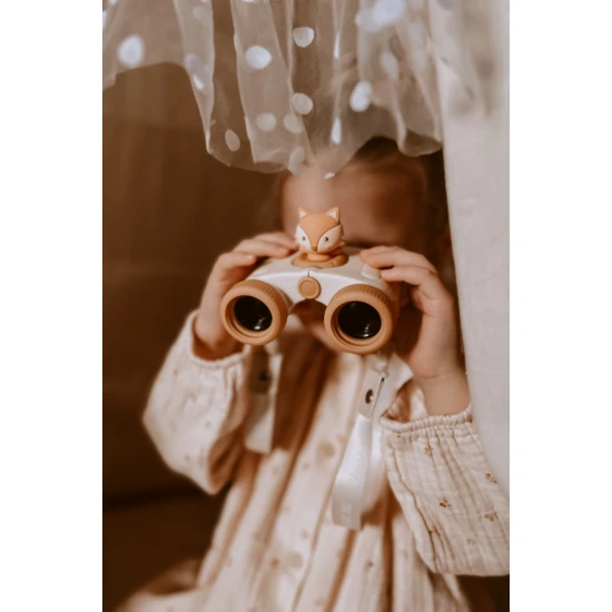 Detský ďalekohľad Zoo Eyes v tvare líšky s oranžovým dizajnom a 8x zväčšením