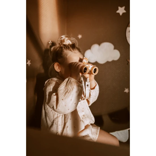 Detský ďalekohľad Zoo Eyes v tvare líšky s oranžovým dizajnom a 8x zväčšením