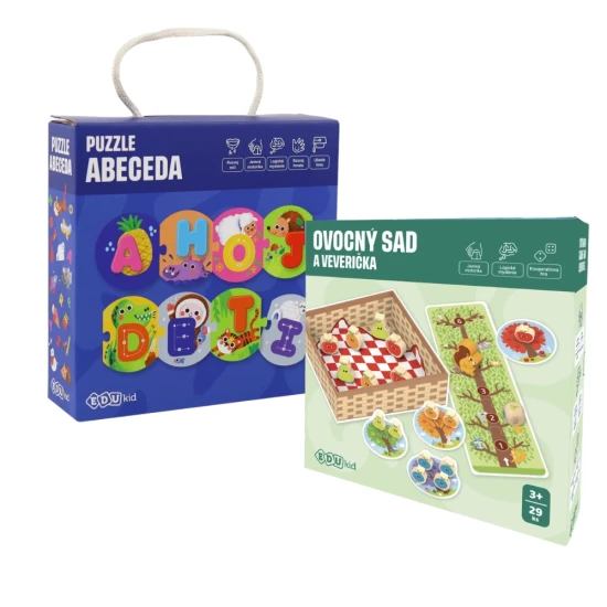 Puzzle Abeceda a Ovocný sad – výhodný balík pre malých objaviteľov