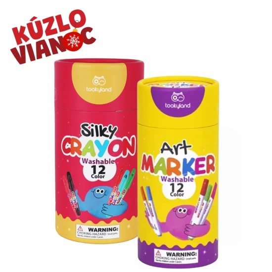 Vianočný set pre malých umelcov – 12 voskoviek a 12 fixiek