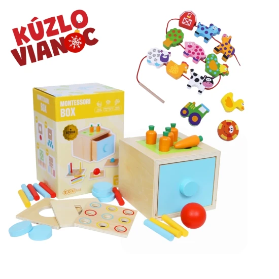 Vianočný set Montessori box 4v1 a Prevliekanie Zvieratká z Farmy