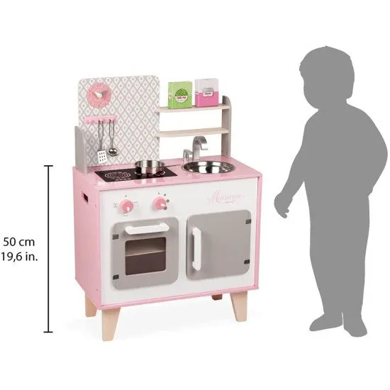 Drevená kuchynka Macaron ružová biela