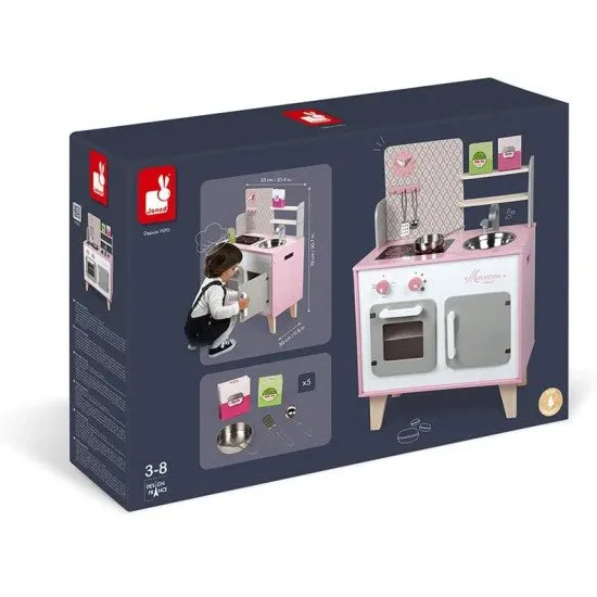 Drevená kuchynka Macaron ružová biela