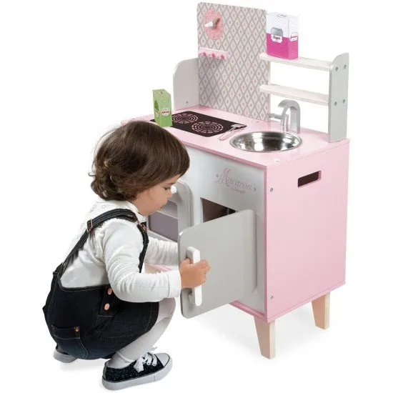 Drevená kuchynka Macaron ružová biela