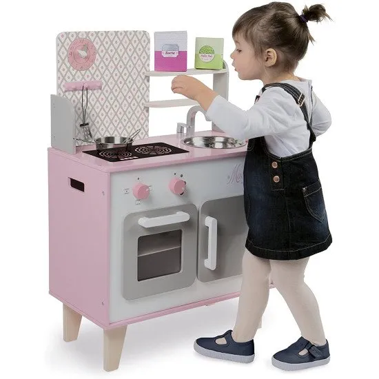 Drevená kuchynka Macaron ružová biela