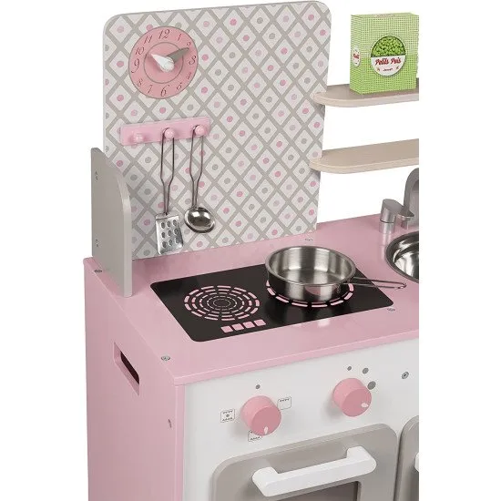 Drevená kuchynka Macaron ružová biela