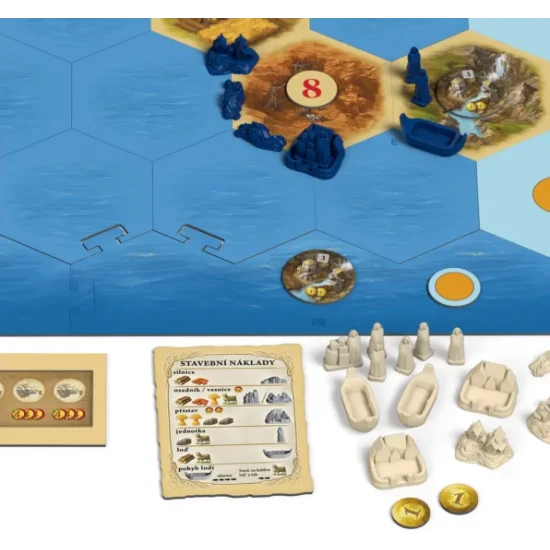 Rozšírenie Catan s novými ostrovmi, pirátskymi tábormi a obchodovaním s korením a rybami.