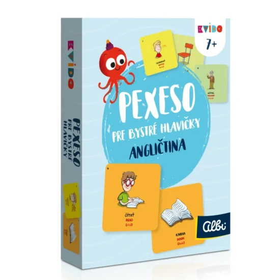 Pexeso pre deti Kvído – vzdelávacia hra na rozvoj pamäti, logiky a učenie angličtiny.
