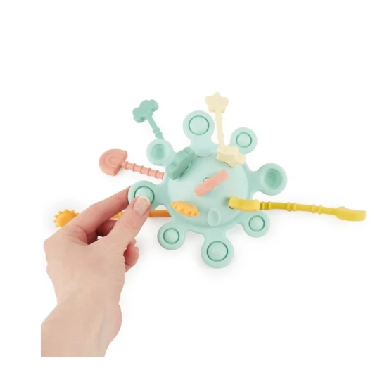 Silikónová motorická hračka s aktivitami Eucalyptus – Montessori hračka pre deti od 12 mesiacov