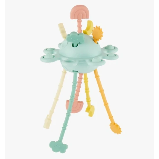 Silikónová motorická hračka s aktivitami Eucalyptus – Montessori hračka pre deti od 12 mesiacov