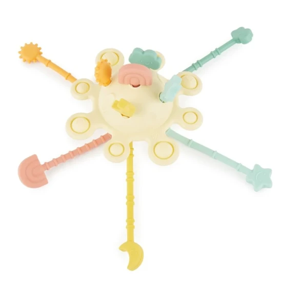 Silikónová motorická hračka s aktivitami Banana – Montessori hračka pre deti od 12 mesiacov