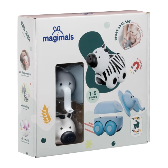 Magnetické zvieratká Magimals Wheely – hračka Zebra a Slon na kolieskach s magnetickými časťami