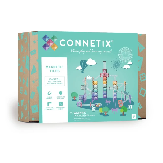 CONNETIX Pastel Ball Run Pack sada – 106-dielny set na stavbu zábavných dráh