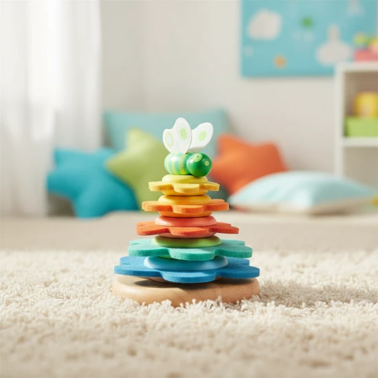 Drevená stohovacia hračka Maslový kvet: Vzdelávacia hra pre batoľatá