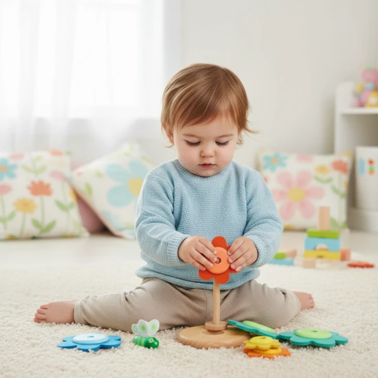 Drevená stohovacia hračka Maslový kvet: Vzdelávacia hra pre batoľatá