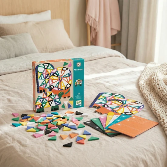 Djeco Afrika mozaikove samolepky – tvoriva sada s farebnymi opakovatelne pouzitelnymi penovymi nalepkami na 3 zvierata zo savany.