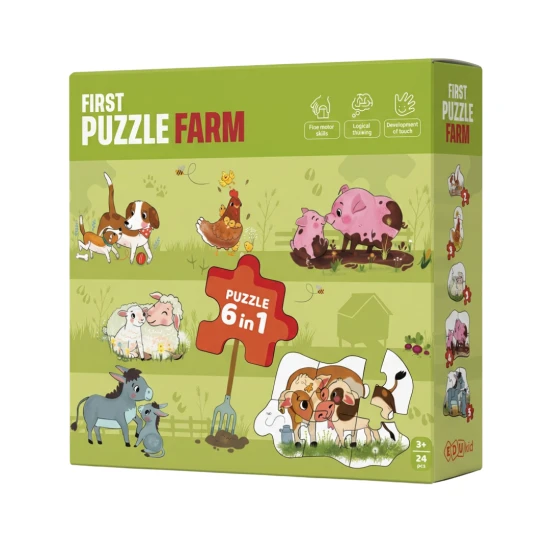 Prvé puzzle Farma 6v1 so zvieratkami z farmy a mláďatkami