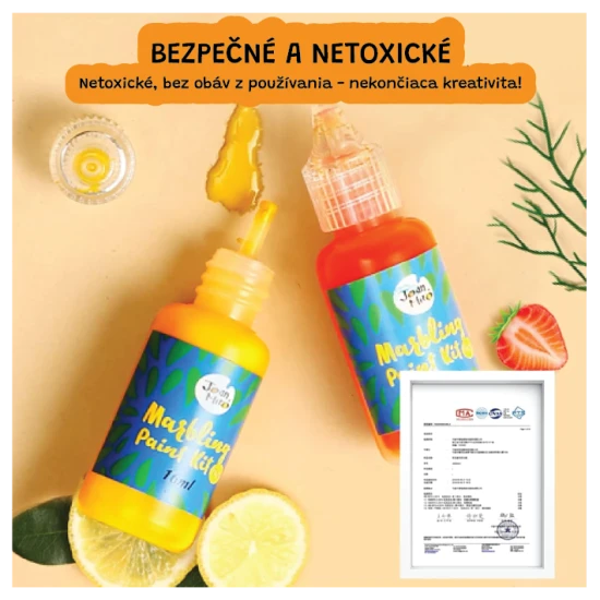 Jarmelo mramorovacia sada – 6 fliaš farieb, pomôcky a papier na vodné mramorovanie