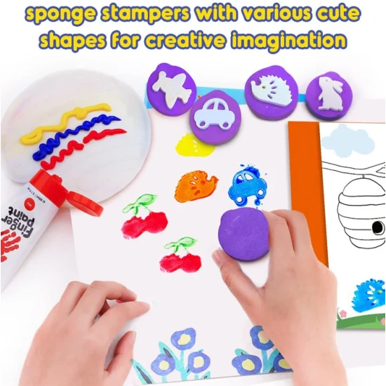 Detská sada prstových farieb a penových pečiatok – umývateľné bezpečné farby