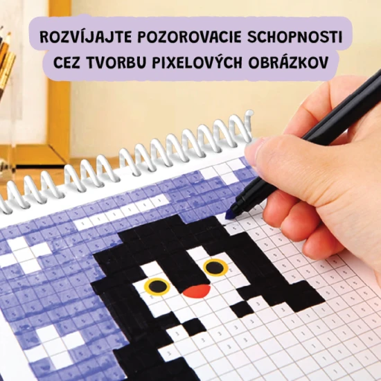 Jarmelo Pixel Art Zvieratká – omaľovánka s 16 predtlačenými pixel zvieratkami pre deti