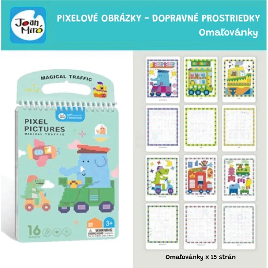 Jarmelo Pixel Art Dopravné prostriedky– omaľovánka s 16 predtlačenými pixel zvieratkami pre deti