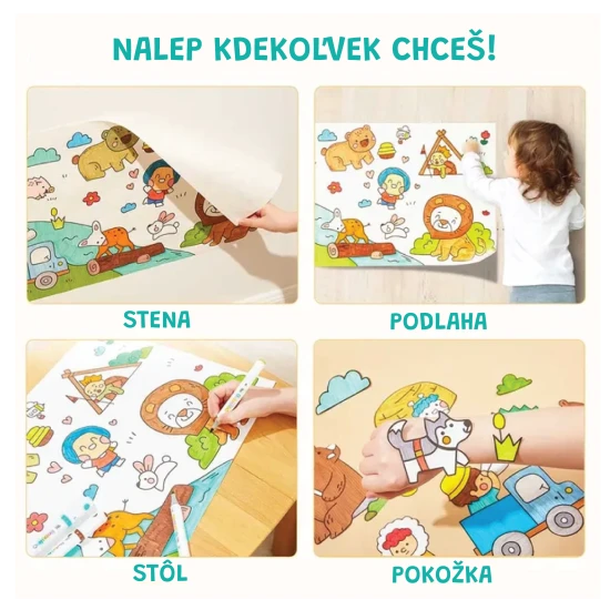 Jarmelo Omaľovánka v rolke Dinosaury – nalepovacia omaľovánka 118 × 40 cm na stenu, pracovný stôl aj podlahu