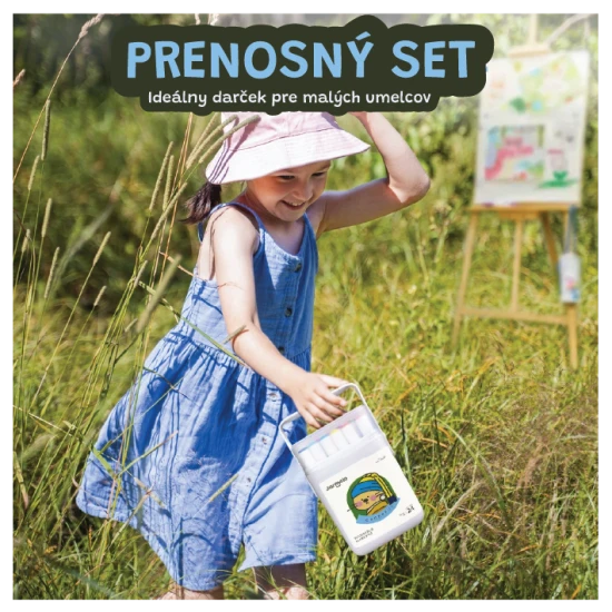 Jarmelo obojstranné fixky v prenosnom boxe – 24 farieb, štetec a hrubý hrot, netoxické a umývateľné