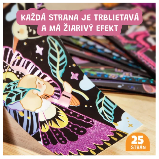 Jarmelo Trblietavé vyškrabávanie Starlight Girls – sada 25 obrázkov, škrabadlo a štetec pre deti