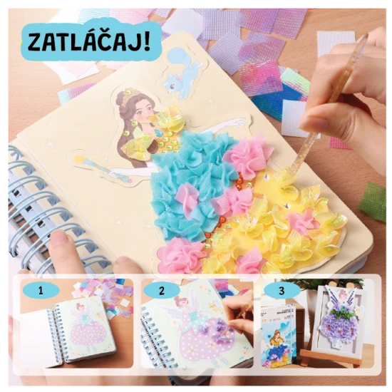 Jarmelo Magic Princesses – kreatívna knižka s akvarelovou maľbou, textíliami, kamienkami a samolepkami pre deti