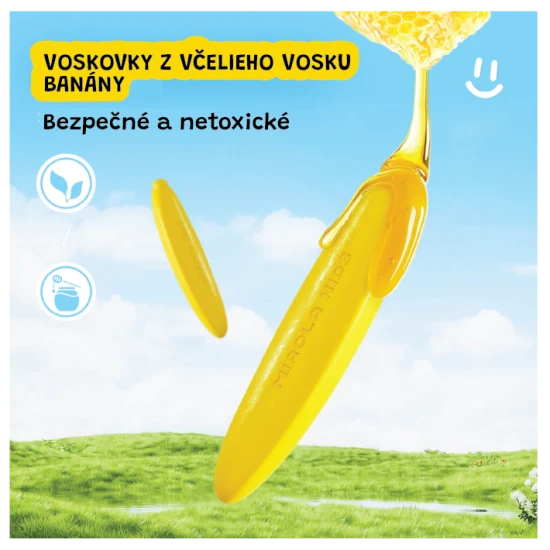 Jarmelo voskovky v tvare banánu – 24 ks, farebné, netoxické a ideálne pre malé detské ručičky