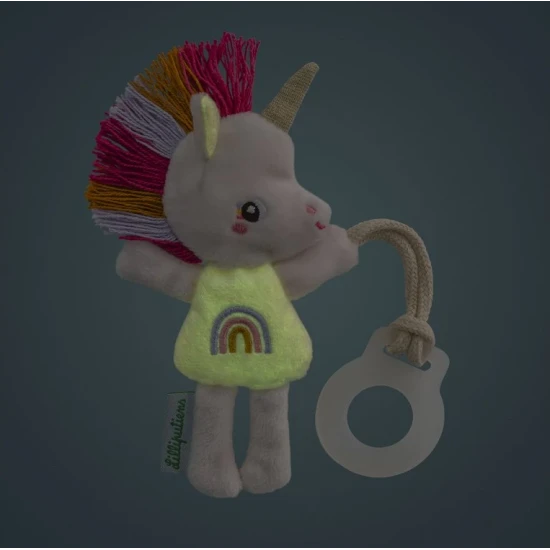 Svietiaci Jednorožec s hryzátkom – plyšová hračka pre bábätká