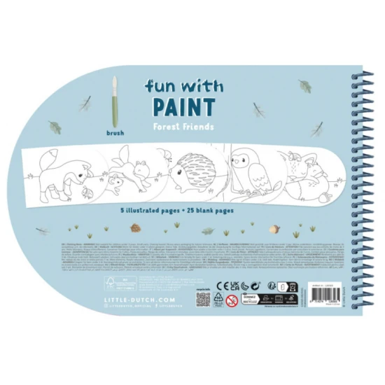 Kompletná sada omaľovánok s vodovými farbami a štetcom s motívmi lesných zvieratiek.