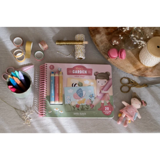 Omaľovánky s pastelkami Little Dutch Záhrada Rosa pre deti