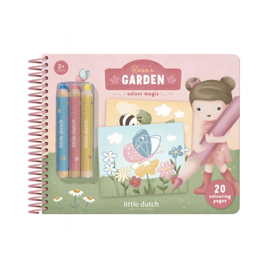Omaľovánky s pastelkami Little Dutch Záhrada Rosa pre deti