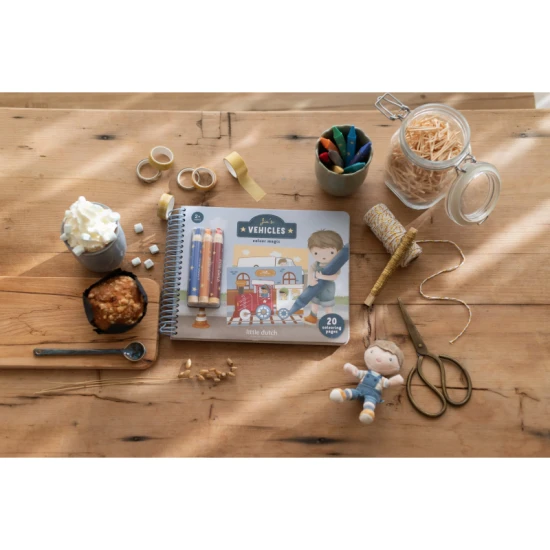 Omaľovánky s pastelkami Little Dutch Doprava Jim pre deti