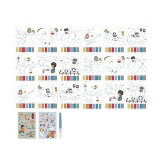 Omaľovánky s vodovkami a samolepkami Jim Doprava