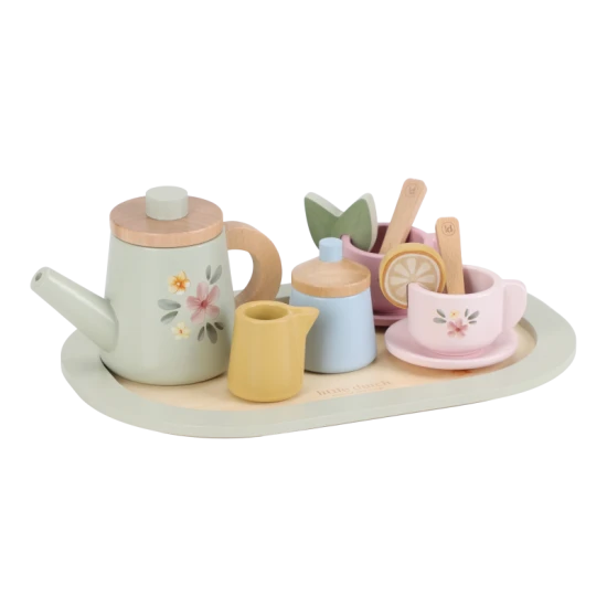 Čajový set drevený s kvetinovou potlačou