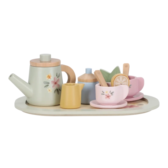 Čajový set drevený s kvetinovou potlačou