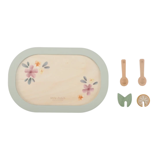 Čajový set drevený s kvetinovou potlačou