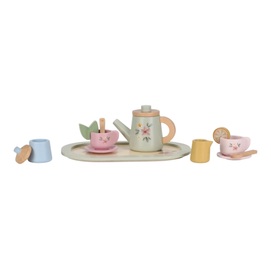 Čajový set drevený s kvetinovou potlačou