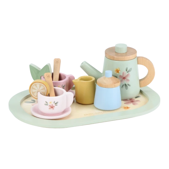 Čajový set drevený s kvetinovou potlačou