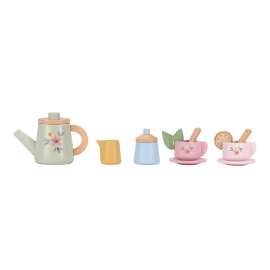 Čajový set drevený s kvetinovou potlačou