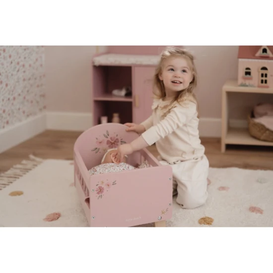 Postieľka pre bábiky drevená s perinkou Pink