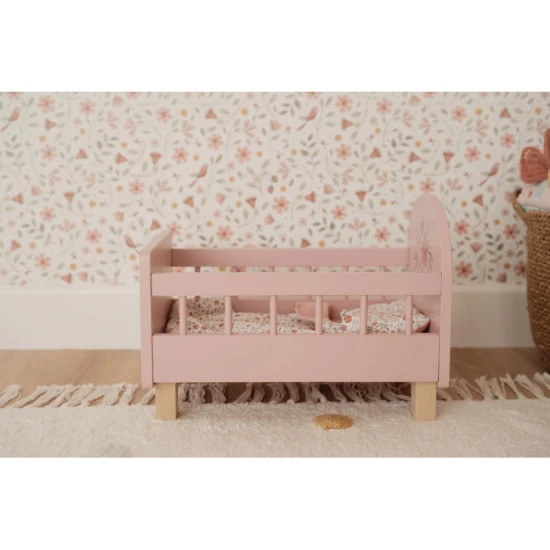 Postieľka pre bábiky drevená s perinkou Pink