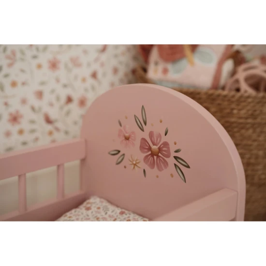 Postieľka pre bábiky drevená s perinkou Pink