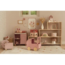 Kočík pre bábiky drevený s perinkou Pink