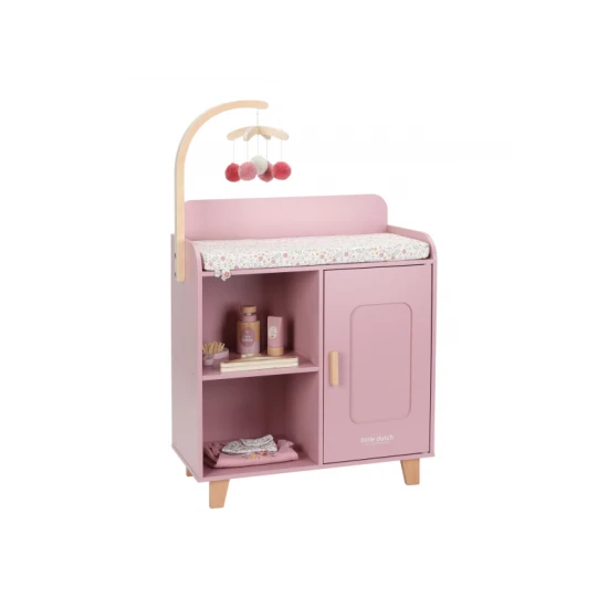 Drevený prebaľovací pult Little Dutch Soft Flowers pre deti – štýlová hračka pre starostlivosť o bábiky s kvetinovým potlačom