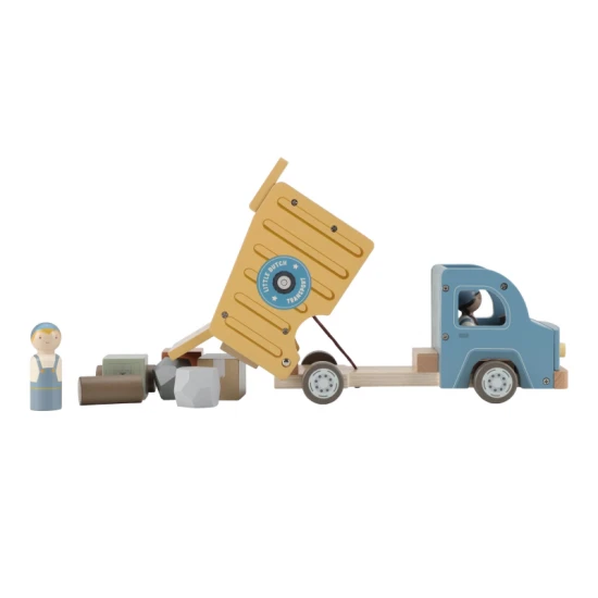 Drevený nákladiak so sklápačkou Little Dutch, detská hračka s figurkami vodičov a rôznymi nákladmi, ideálna pre malé deti