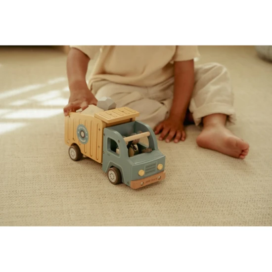 Drevený nákladiak so sklápačkou Little Dutch, detská hračka s figurkami vodičov a rôznymi nákladmi, ideálna pre malé deti