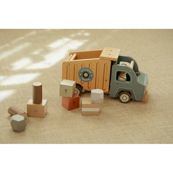 Drevený nákladiak so sklápačkou Little Dutch, detská hračka s figurkami vodičov a rôznymi nákladmi, ideálna pre malé deti